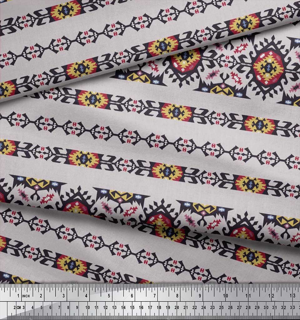 Soimoi Țesătură Satin Crep Japonez Aztec Sud-Vest Imprimată 1 metru 42 Inch