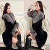 Women's Mid-Length Faux Fur Coat with Large Collar