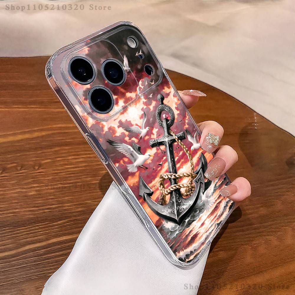 Painting Art Anchor Phone Case For iPhone 17,16,15,14,13,12,11 Pro,Max,Plus,X,XS,XR,SE4,E Mini Transparent Soft Cover