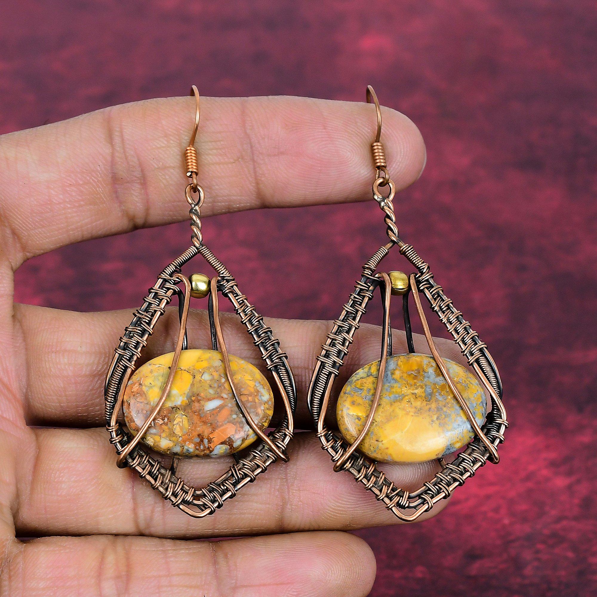 Maligano Jasper Earring Copper Wire Wrapped Handmade Jewelry Gemstone Earrings