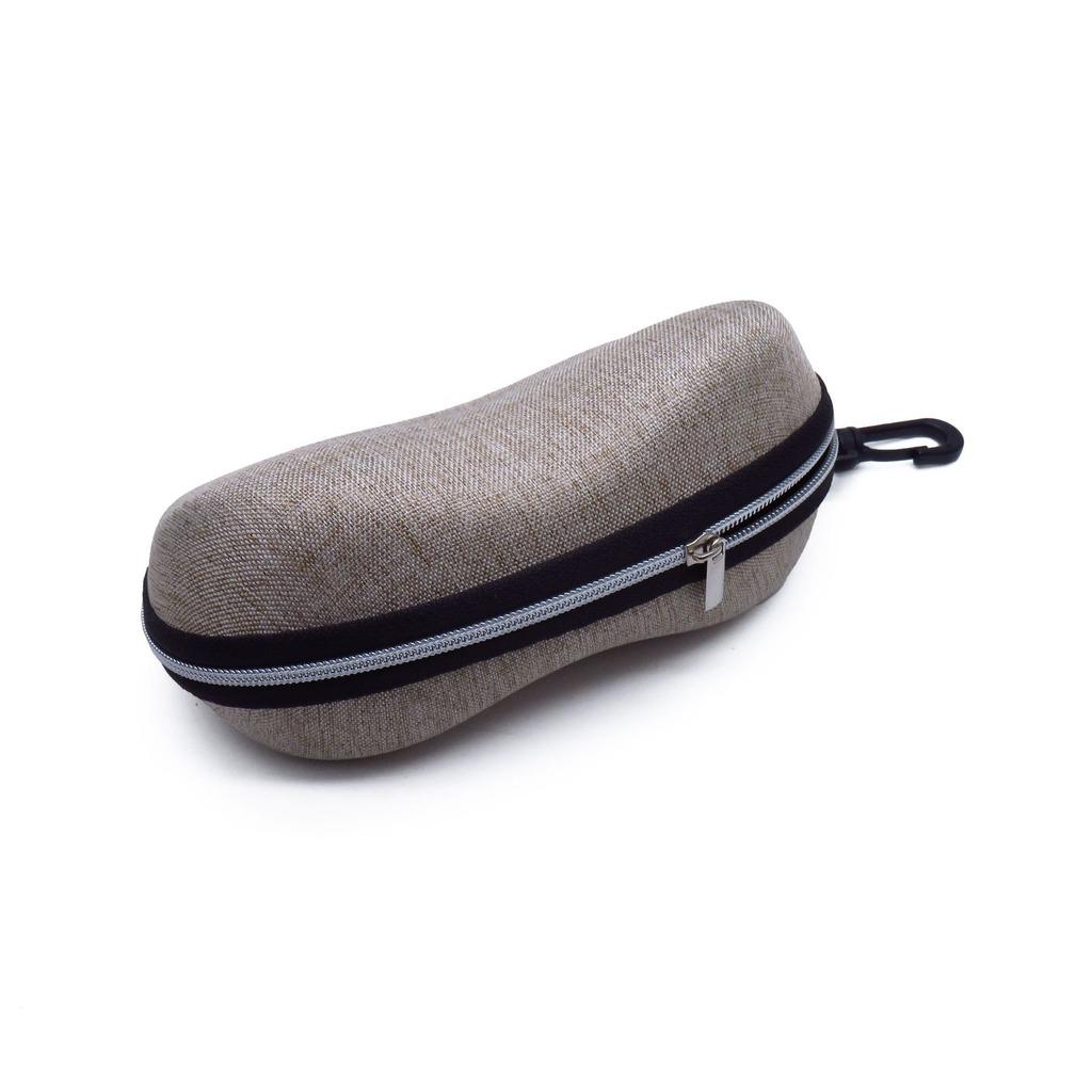 Peanut Shape Linen EVA Hard Eyeglass Case Impact Resistant Portable Sunglasses Storage With Carabiner Hook For Most Eyeglasses