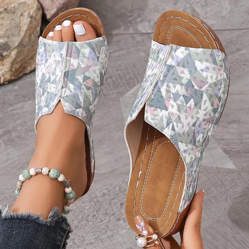 Fashion Fashion Floral Printed Women's Slippers Summer Soft Sole Comfort Wedges Sandals Woman Lightweight Non Slip Casual Beach Slides