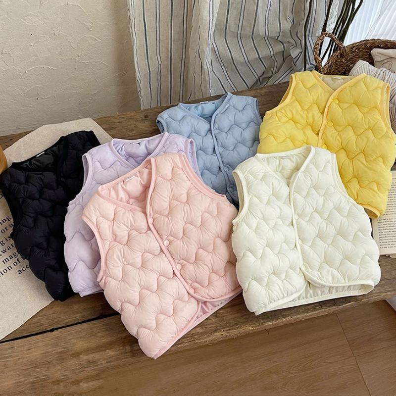 Kids Warm Vest Winter Girls Boys Thicken Waistcoat Outerwear Children Teens Cotton Solid Color Jackets Vest