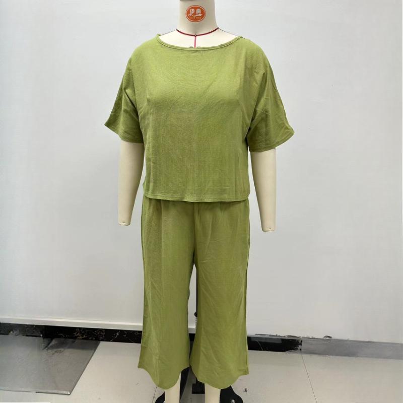 Casual Plus-size Suit, Loose Solid-colored Shirt and Trousers Two-piece Set