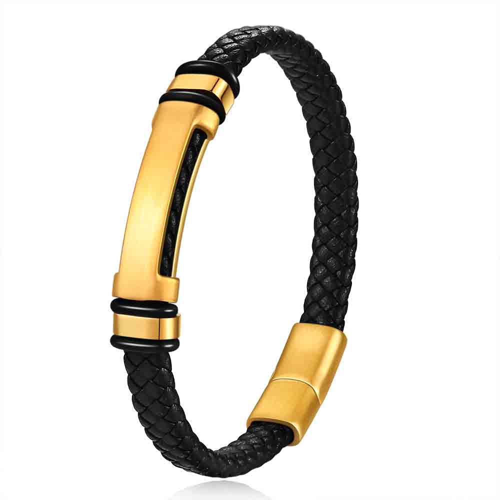 Fashionable new 11MM modern men's woven leather bracelet laser-engraved stainless steel bracelet