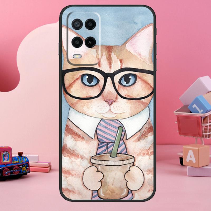 Cute Coffee Milk Cat Case For Oppo A5 Pro A15 A17 A57 A77 A18 A38 A58 A78 A98 A94 A74 A54 A16 A76 A96 A40 A60 A80