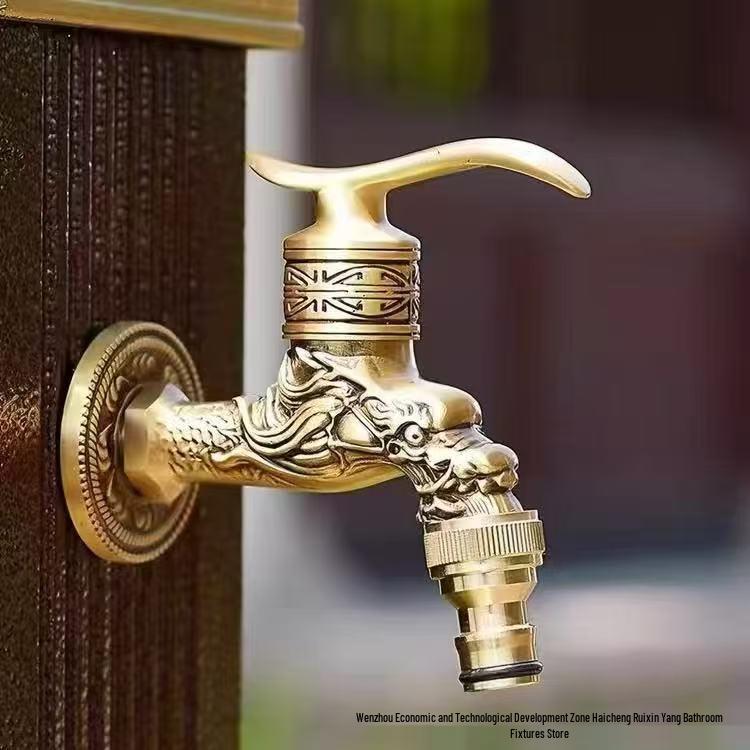 European Full Copper Outdoor Garden Double Outlet Rotatable Retro Faucet