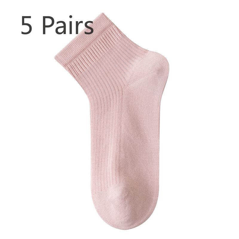 5 Pairs of Women's Summer Thin Pure Color Small Fresh Simple All Match Pure Cotton Deodorant Socks