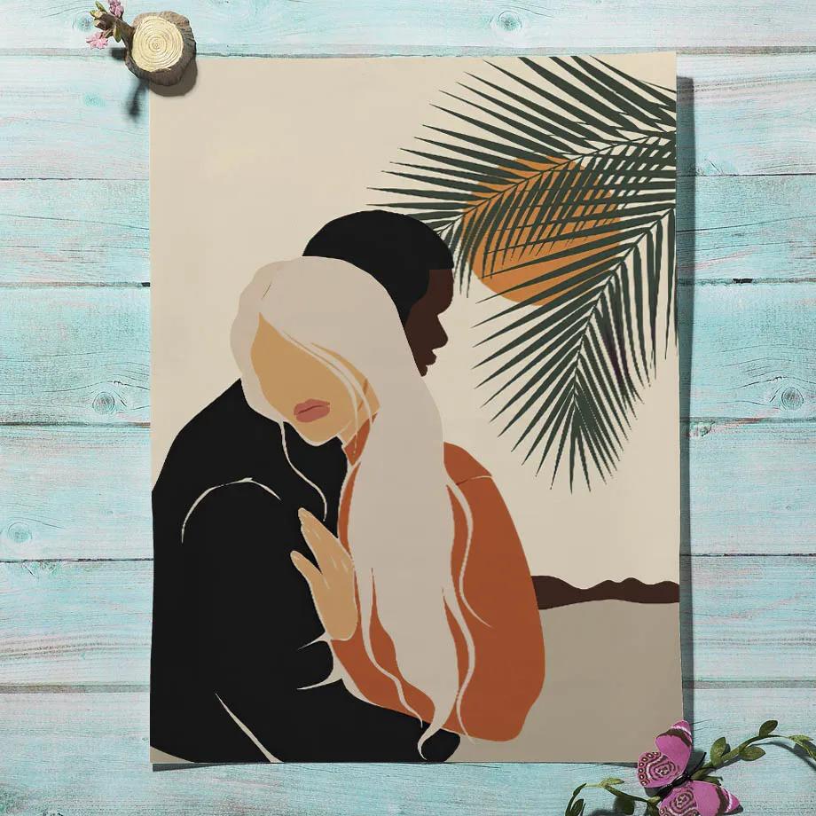 Abstract Black Girl Beach Palm Vacation Wall Art Canvas Painting Nordic Posters And Prints Wall Pictures For Living Room Decor