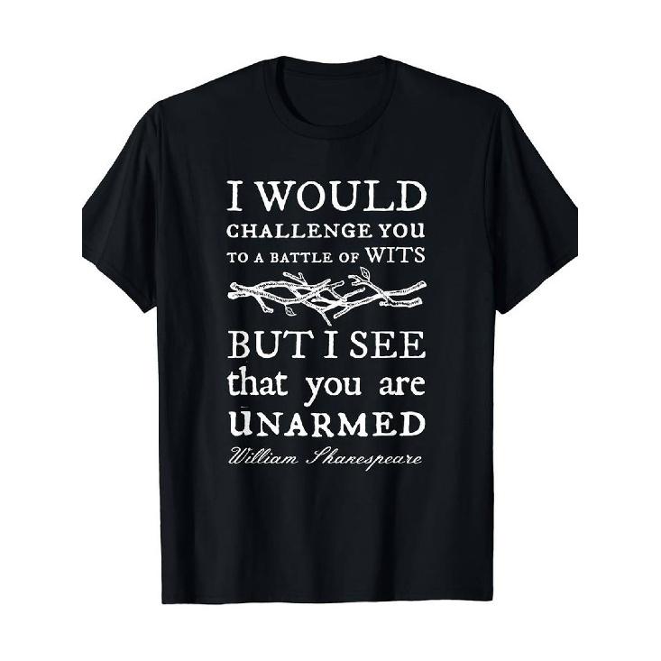 I WOULD CHALLENGE YOU TO A BATTLE OF WITS Graphic T-Shirt - Bold Crew Neck Design with Decorative Interwoven Graphic, Perfect for Literary S чёрный