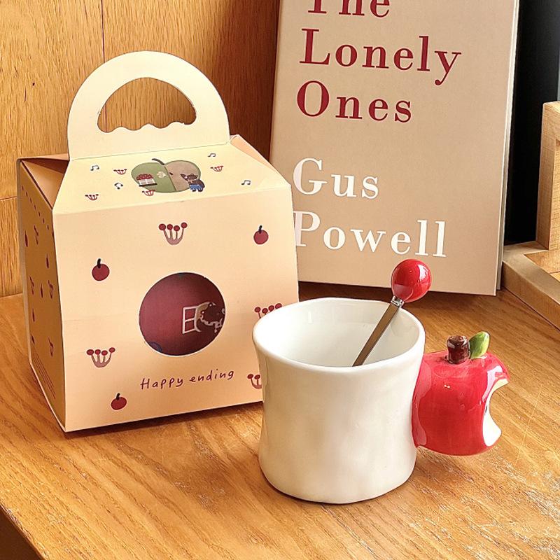Original Apple Peach Cup Hand-painted Ceramic Mug High Value Couple Cup Niche Birthday Gift