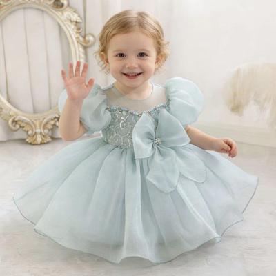 Stilvolles Prinzessinnen-Kleid mit Schleife und Puffärmeln für Kleinkinder zum ersten Geburtstag