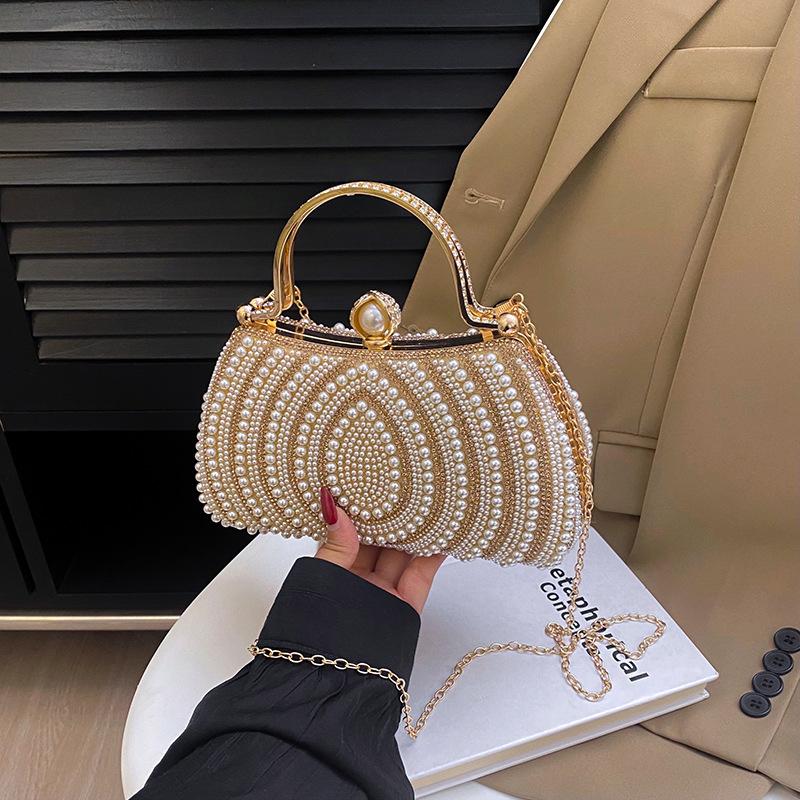 Women's Chain Shoulder Bag – Pearl Evening Clutch, Fashion Crossbody Purse, Elegant Handbag for Party, Wedding, Prom