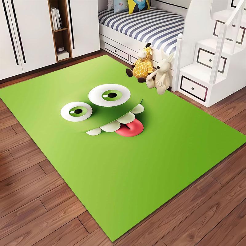 Cute Green Monster Face Carpet suitable as a non-slip mat for the living room or bedroom sofa