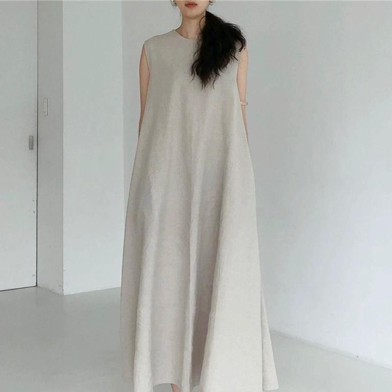 

Тыквенный цвет Ленивый Простой Swing Свободный без рукавов А-силуэт Жилет Длинная юбка Утягивающее Платье One Size бежевый