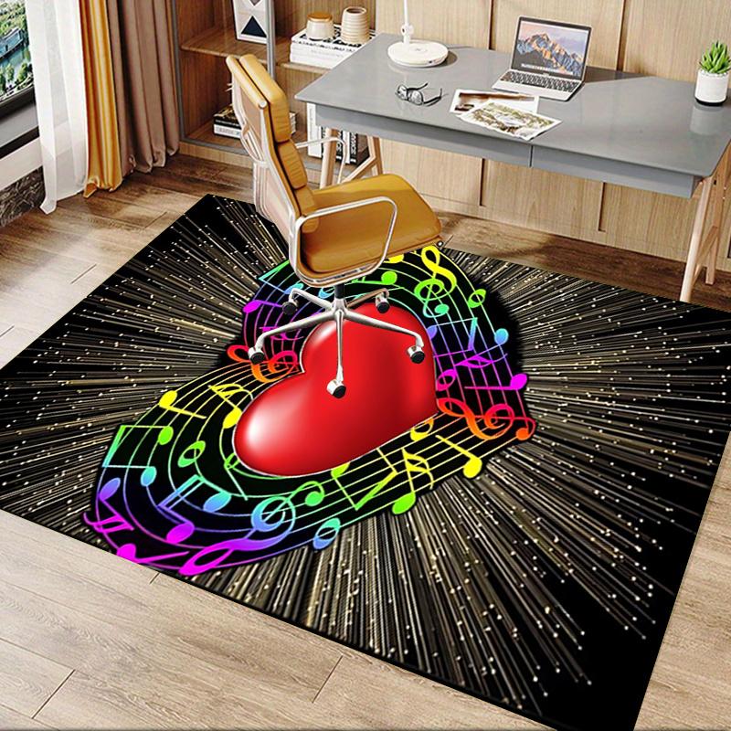 Colorful Musical Notes Heart Chair Mat Office Carpet, Home Decor, Desk Pad Gift, Suitable for Bedroom, Living Room, Various Rooms