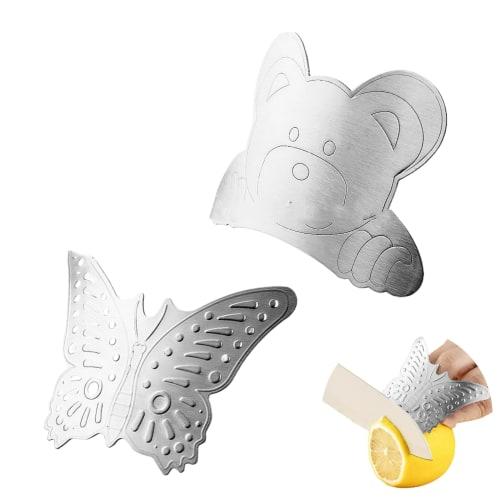 

Защитные накладки для пальцев RuiChy, набор из 2 штук, защитные накладки для пальцев из нержавеющей стали для использования с ножом, милые дизайны с медвежонком и бабочкой, идеально подходят для детей, предотвращают травмы,