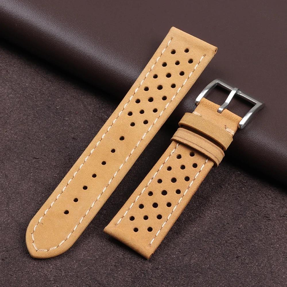 18mm 20mm 22mm Handmade Leather Strap Vintage Cowhide Band Men Women Universal Watchband Breathable Sport Bracelet Accessories
