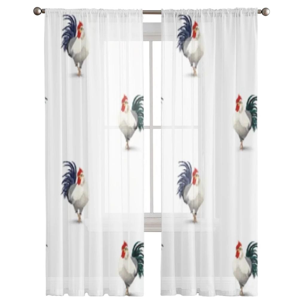Tende Trasparenti con Simpatico Motivo di Galli per Finestra Soggiorno Tenda in Voile Tulle Trasparente Drappeggi Camera da Letto Decorazione Casa