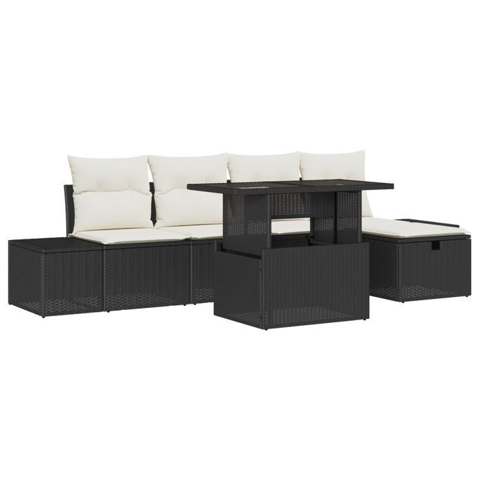 VidaXL Ensemble de Canapé de Jardin de 6 Pièces avec Coussins Noir Poly Rattan 3361196