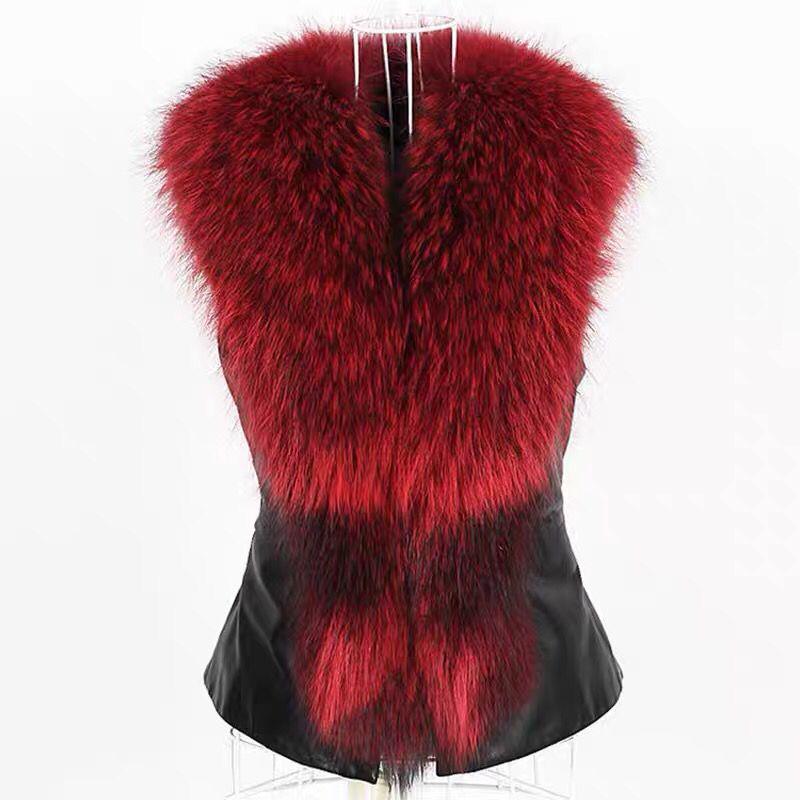 Plus Size Faux Fur Vest with Faux Fox Fur Collar - European and American Style