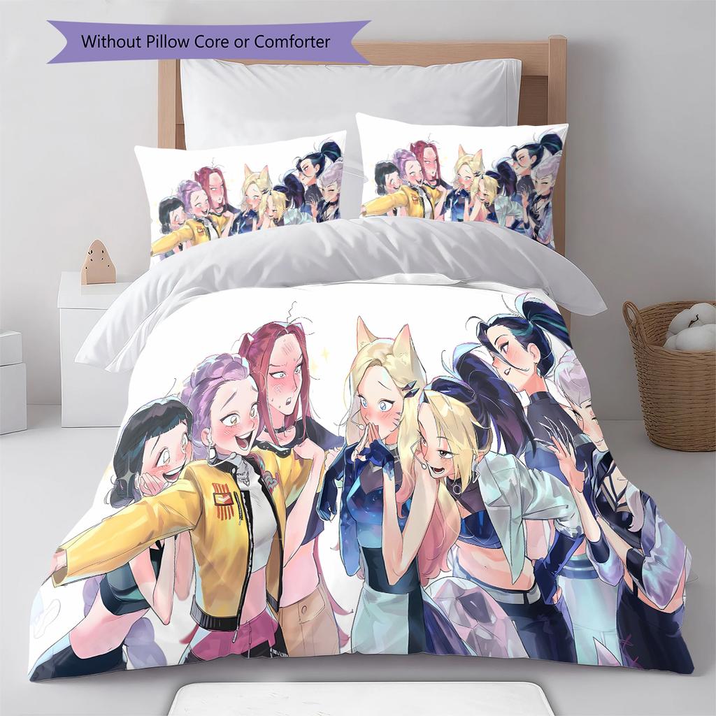 Kpop Demon Hunters Pattern Bedding,Quilt Set Quilt Cover Pillowcase Home Birthday Gift (1 * Duvet Cover + 2 * Pillowcase, Without Core)