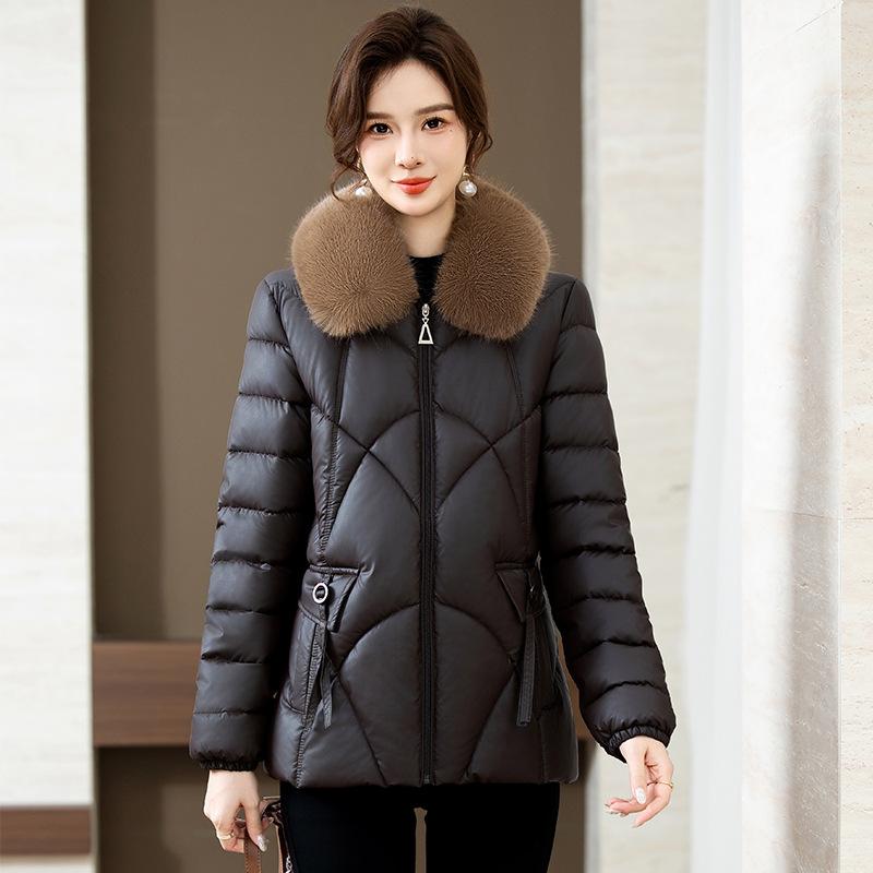 New winter Korean version slim and thin big fur collar padded jacket women's medium and long padded clothes slim fashion padded clothes