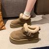 Thick-soled Snow Boots for Women's Outer Wear 2025 Winter New Outdoor Non-slip Leather Brown Short Boots with Velvet Thermal Cotton Shoes