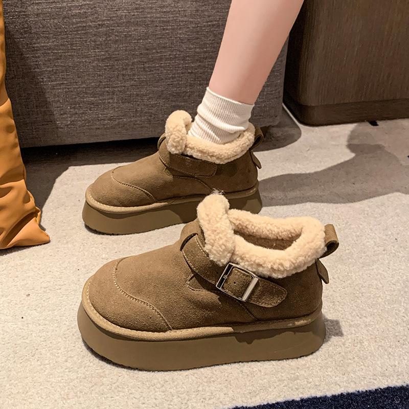 thick-soled snow boots for women's outer wear 2025 winter new outdoor non-slip leather brown short boots with velvet thermal cotton shoes