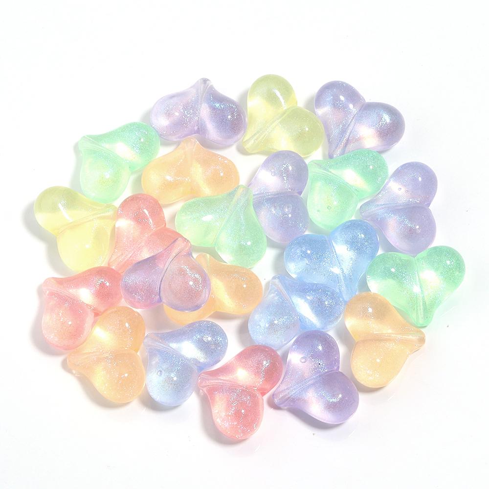 30pcs17x22mm Acrylic Love Heart Bead Shiny Loose Spacer Charm Bead for DIY Bracelet Necklace Jewelry Handmade Beaded Material