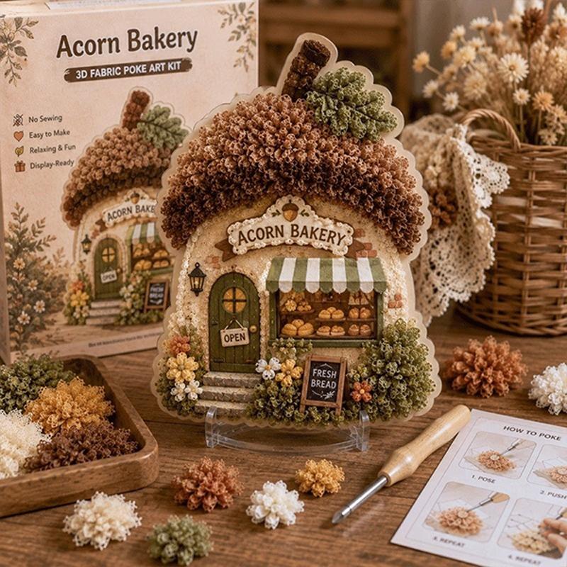 Whimsical Village Creative 3D Fabric Poke Art DIY Kit Mushroom Cottage Village Hand‑Poking Craft Making Set For Adults Beginners