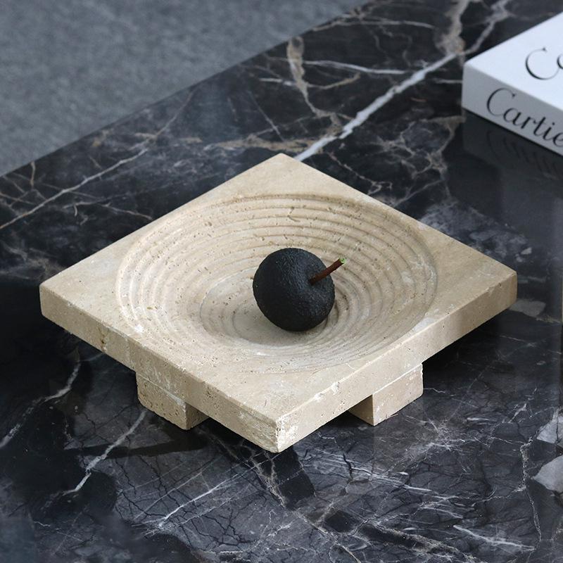 Wabi-Sabi Faux Stone Square Tray: Creative Carved Pattern for Incense, Coffee Table, or Fruit Bowl.