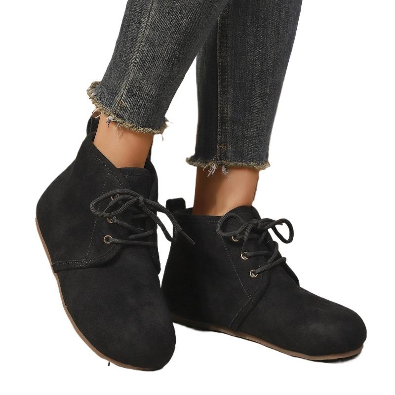 Lace Up Women Flats Ankle Boots Fashion Suede Casual Winter Shoes Designer 2025 Cozy Chelsea Short Boots New Trends Zapatillas