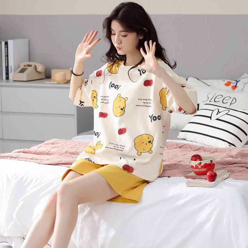 Factory Women's Pajamas Summer Cotton Short-sleeved Shorts Set New Year's Simple Casual Thin Loungewear