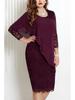 Elegant Solid Color Slim Dress with Lace Trim and Three Quarter Sleeves