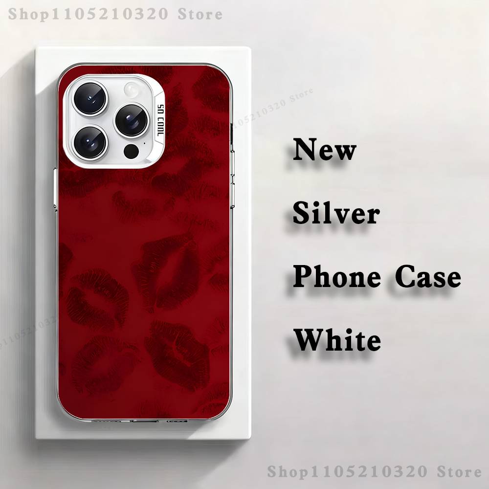 Valentines Wine Red Lip Print Phone Case For iPhone 17,16,15,14,13,12,11,Pro,XS,Max,Plus,Mini,SE4,E white Matte Shockproof Cover
