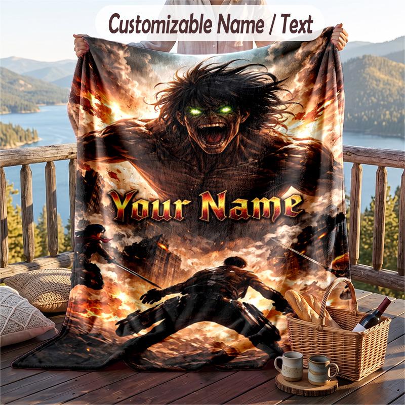 Personalized Flannel Throw Blanket,Attack On Titan Custom Printed Name, Cozy Plush Blanket For Home Use