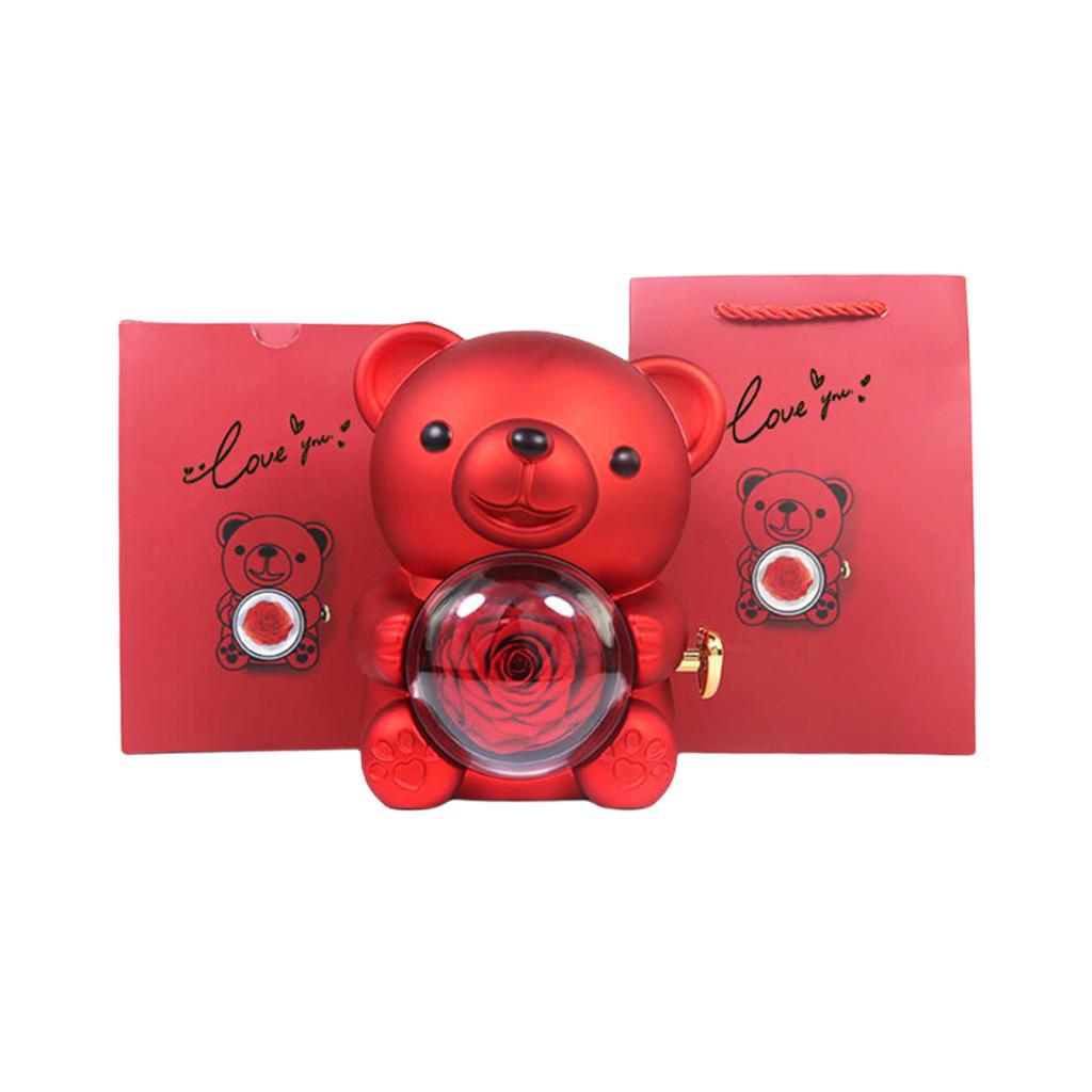 Romantyczny Miś Pudełko Prezentowe z Różą Konserwową Eleganckie na Walentynki Dzień Matki Śluby Rocznice Różne Kolory