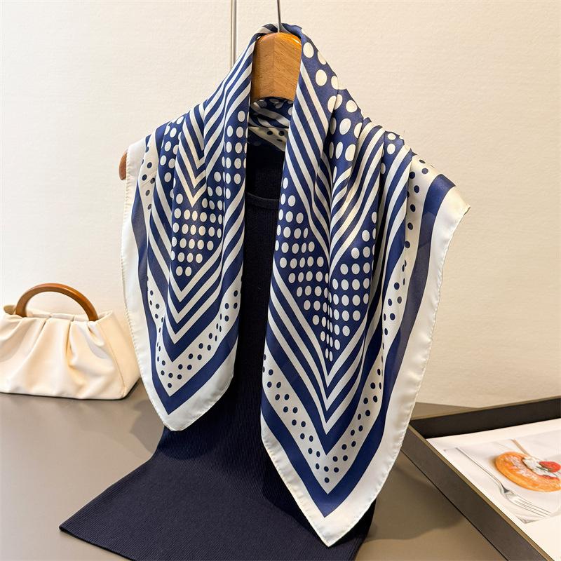 Polka Dot Printed Square Scarf For Women Luxury Soft Satin Beach Scarves Bandanas Hijab Neckerchief Elegant Shawl Wraps