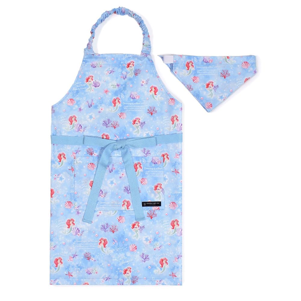COLORFUL CANDY STYLE Disney Apron Ariel THE LITTLE MERMAID Princess Ariel Set Stylish Kids Apron and Headscarf Set Elastic Kids Apron Stylish Toddler