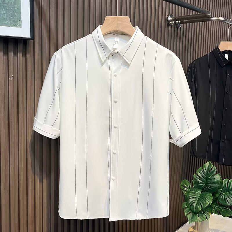 Men's Short Sleeve Striped Shirt - Trendy Mature Style, Summer Casual Loose Fit