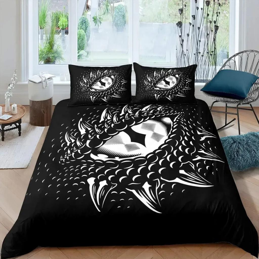 Magical Dinosaur Bedding Set Fire Dragon Duvet Cover Set Jungle Animals Pattern Wildlife Style King Size Polyester Quilt Cover