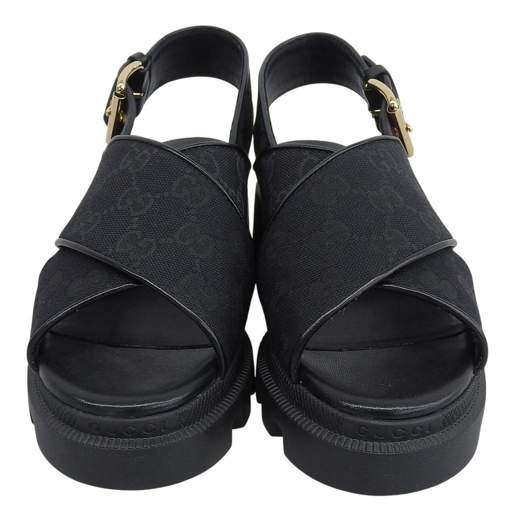 Pristine GUCCI Sandals Cross-strap Platform Black GG Canvas Women 35 749795 Used