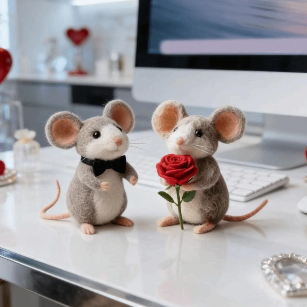 Handmade Felt Valentine's Day Felt Mouse Wool Felt Valentines Day Decor Christmas Tree