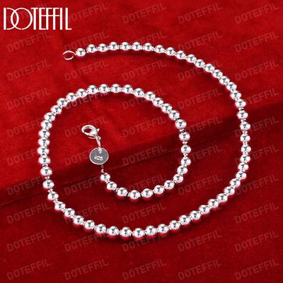 925 Ayar Gümüş 6mm Pürüzsüz Boncuklu Top Zincir Kolye Moda Düğün Takısı