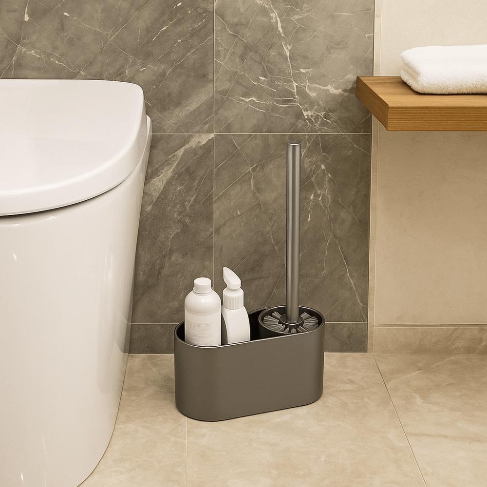 Aluminum Material Wall Mounted Toilet Brush Nail Free Installation Cleaning Toilet Brush  Restroom