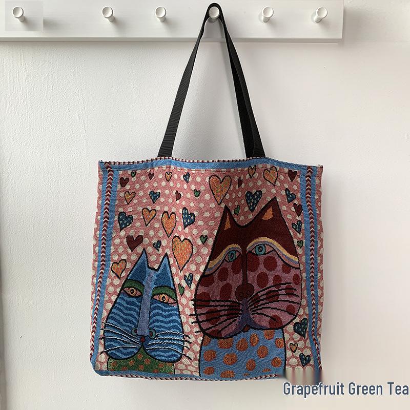 European & American Style Printed Canvas Bag: Large-Capacity Handbag, Cute Korean Shoulder Bag, Perfect for Moms & Students