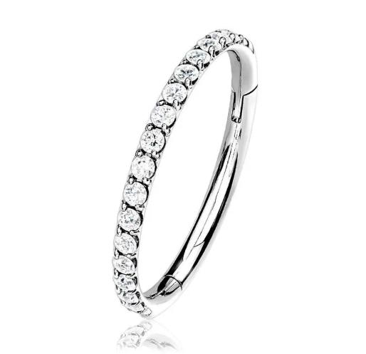 Stainless Steel Nose Ring Hoop with Clear Crystal Accents 1 2mm Thickness 8mm Diameter Seamless Design for Piercing Jewelry