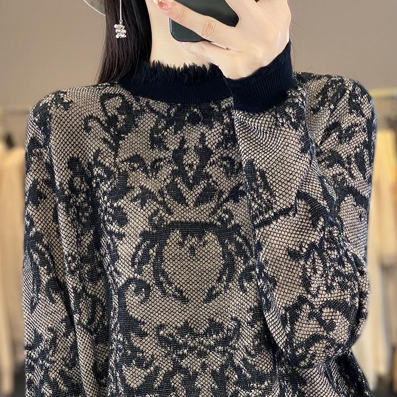 Dámský kašmírový svetr Qinghe kašmír 50% vlna 50% morušové hedvábí Dámský podzimní a zimní kašmírový svetr měkký a teplý