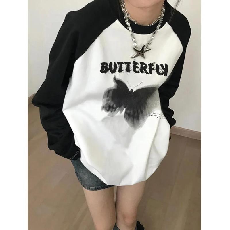 2KWEIRD Y2k Aesthetic Long Sleeve T-shirt Women Letter Print Oversized Grunge Vintage Tee Shirts Loose Clothes Female Cotton Tops